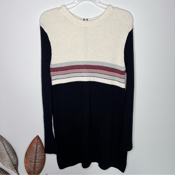 H19 Free People Colorblock‎ Sweater Dress Mini Dress Black Striped neutral boho - Picture 3 of 7